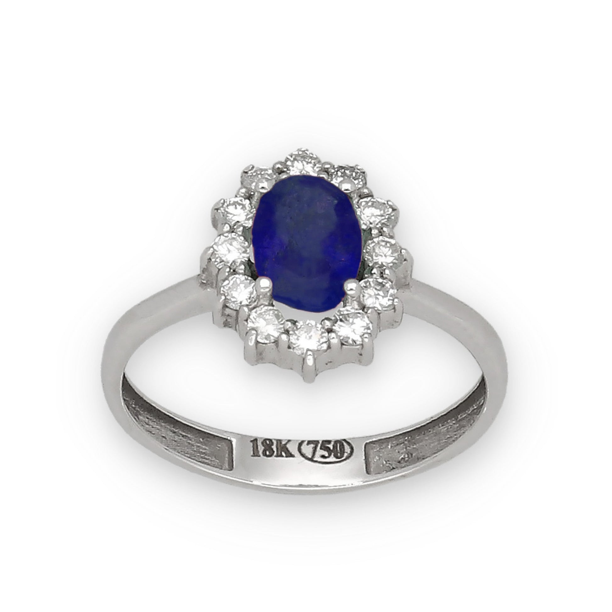 Anillo Lady Di Oro Blanco 18k con Zafiro Central y Diamantes