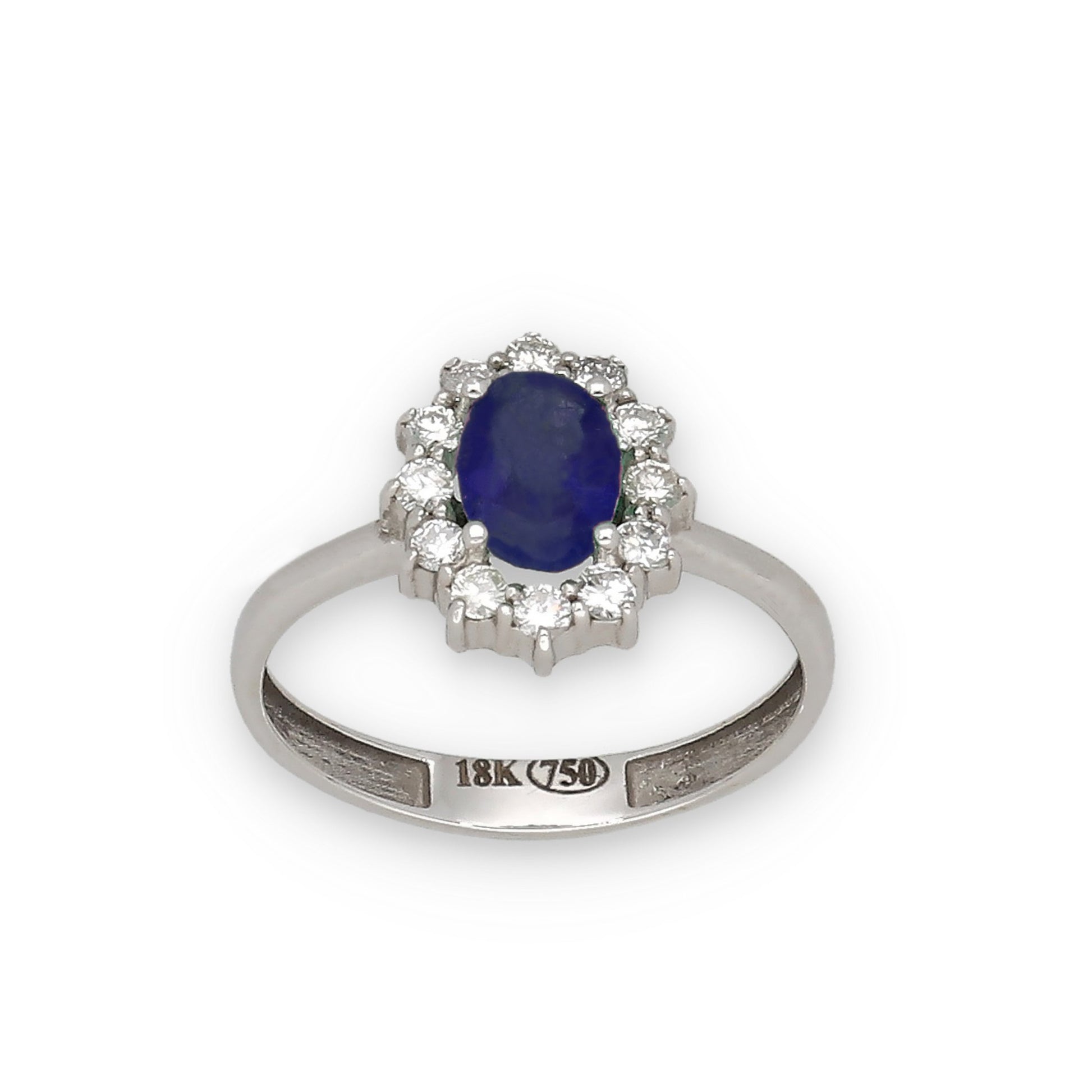 Anillo Lady Di Oro Blanco 18k con Zafiro Central y Diamantes