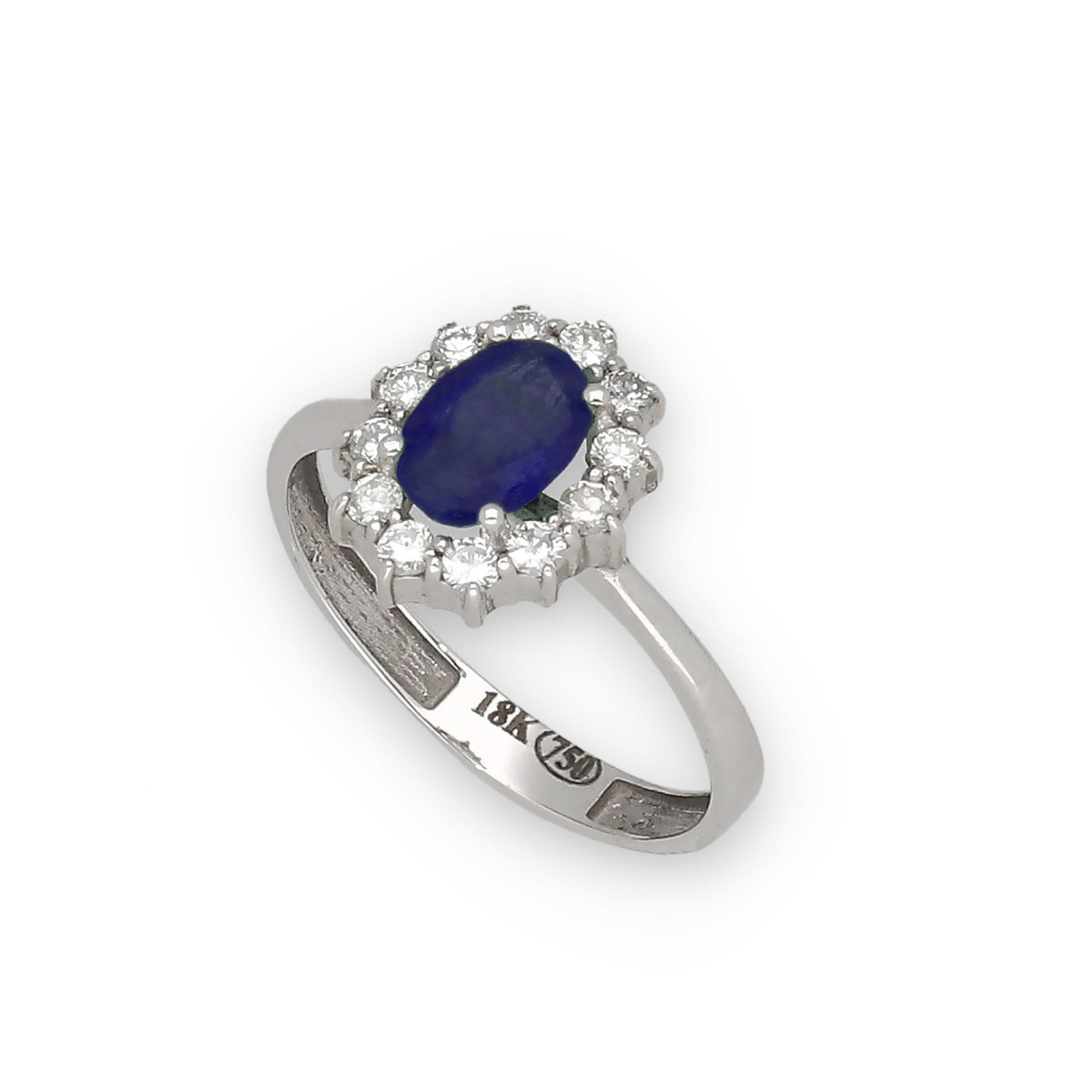 Anillo Lady Di Oro Blanco 18k con Zafiro Central y Diamantes