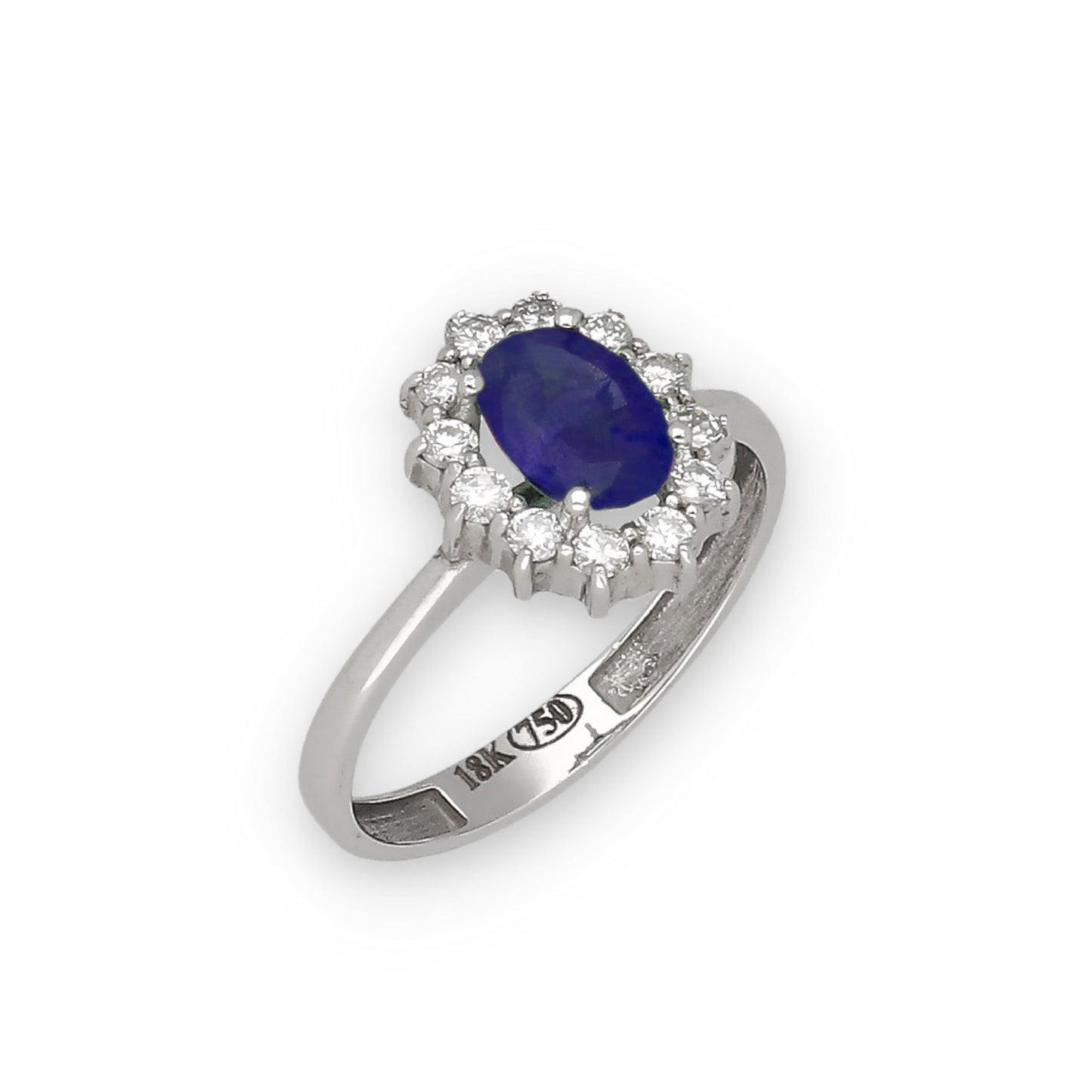 Anillo Lady Di Oro Blanco 18k con Zafiro Central y Diamantes