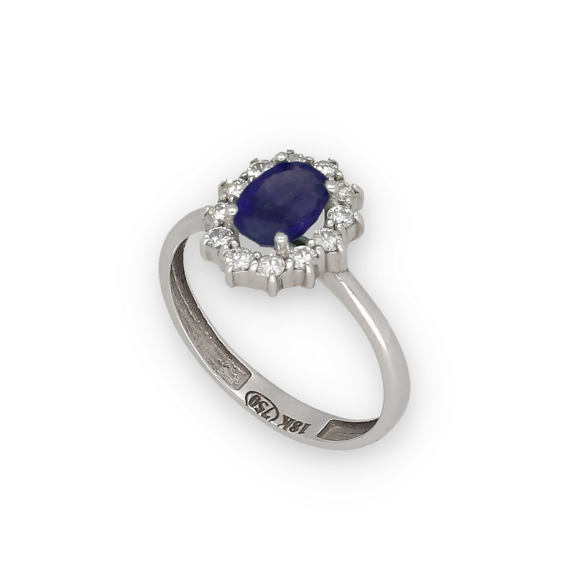 Anillo Lady Di Oro Blanco 18k con Zafiro Central y Diamantes