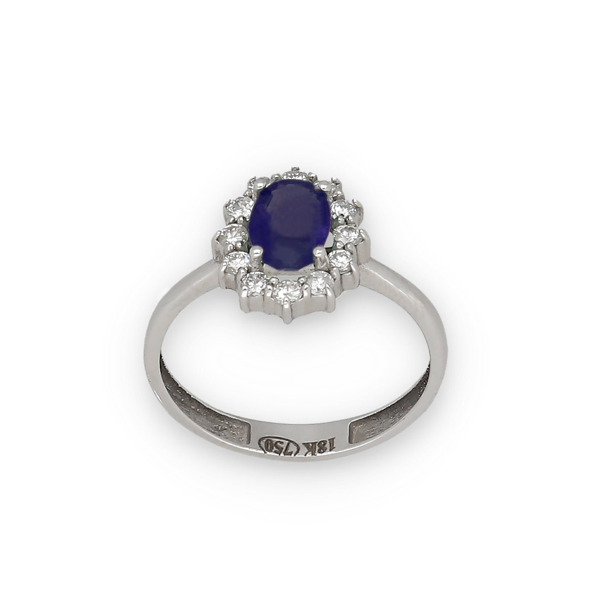 Anillo Lady Di Oro Blanco 18k con Zafiro Central y Diamantes