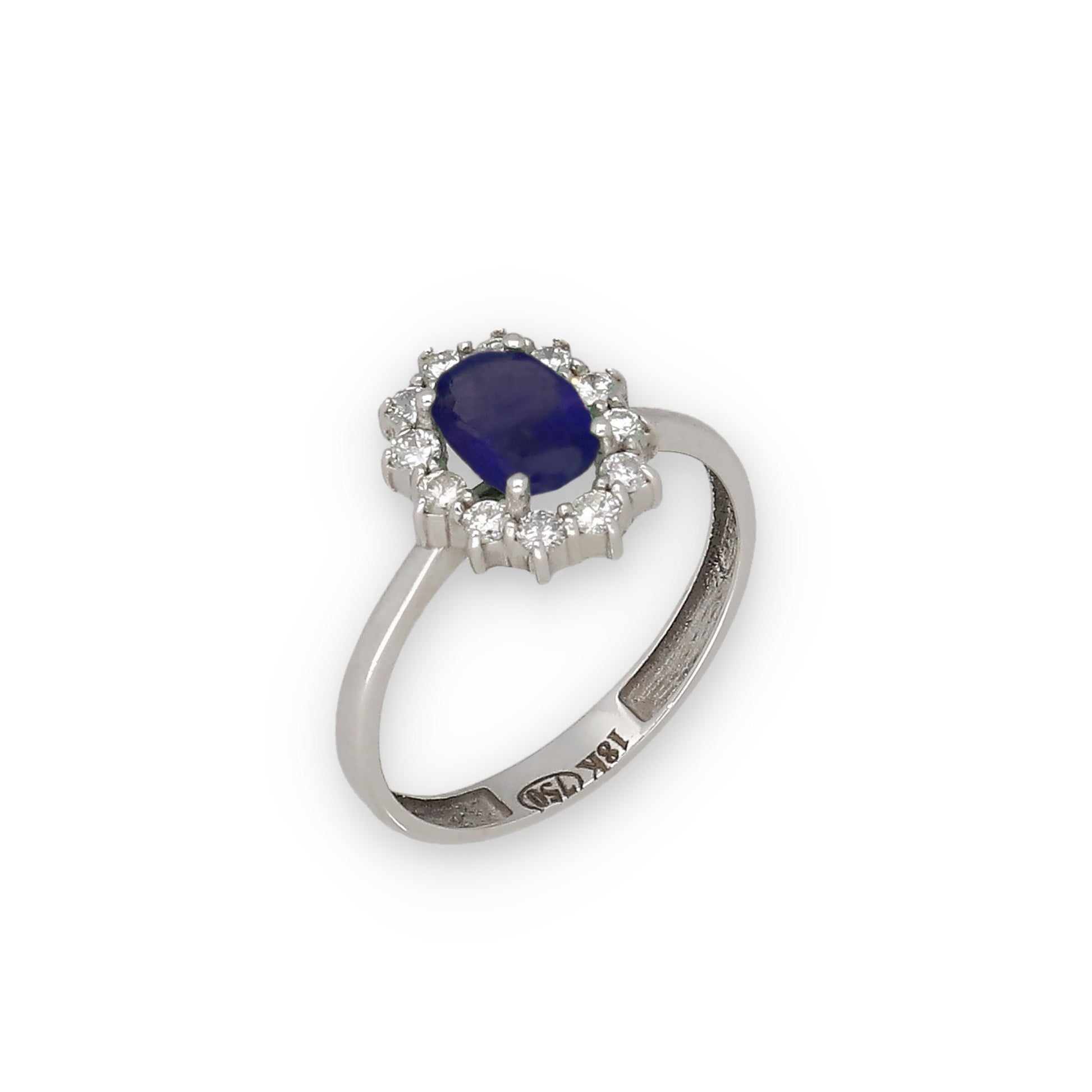 Anillo Lady Di Oro Blanco 18k con Zafiro Central y Diamantes