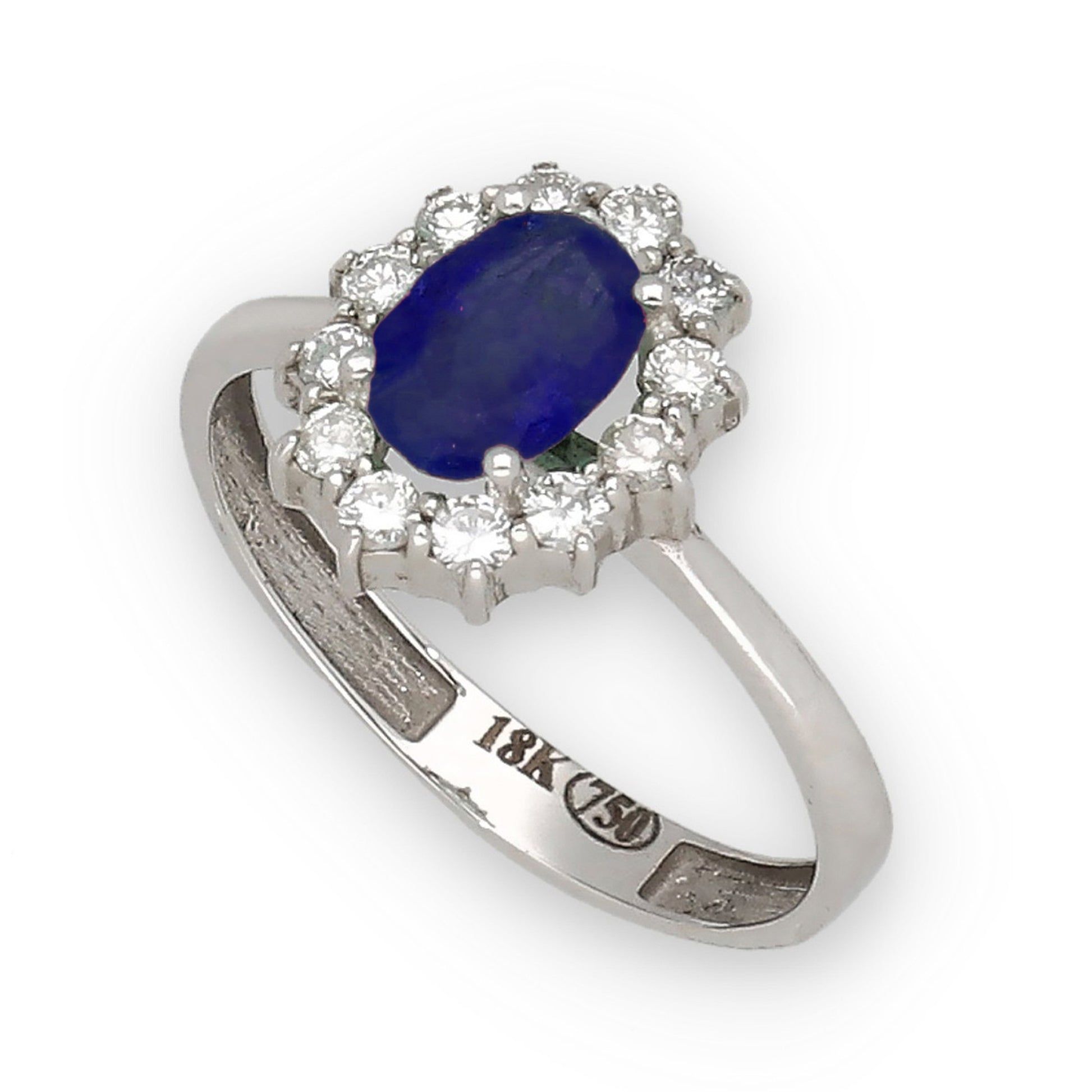 Anillo Lady Di Oro Blanco 18k con Zafiro Central y Diamantes