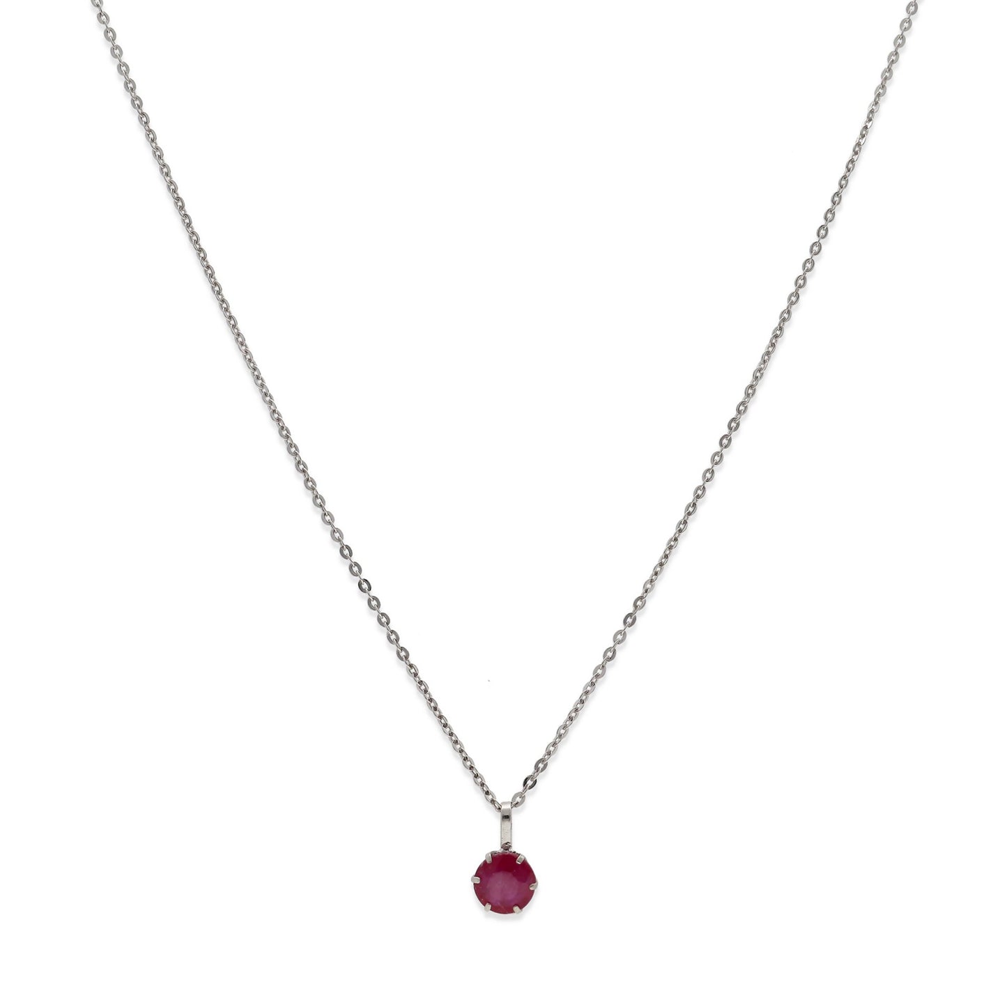 Collar con Colgante Deep en Oro Blanco de Ley 18K y Rubí