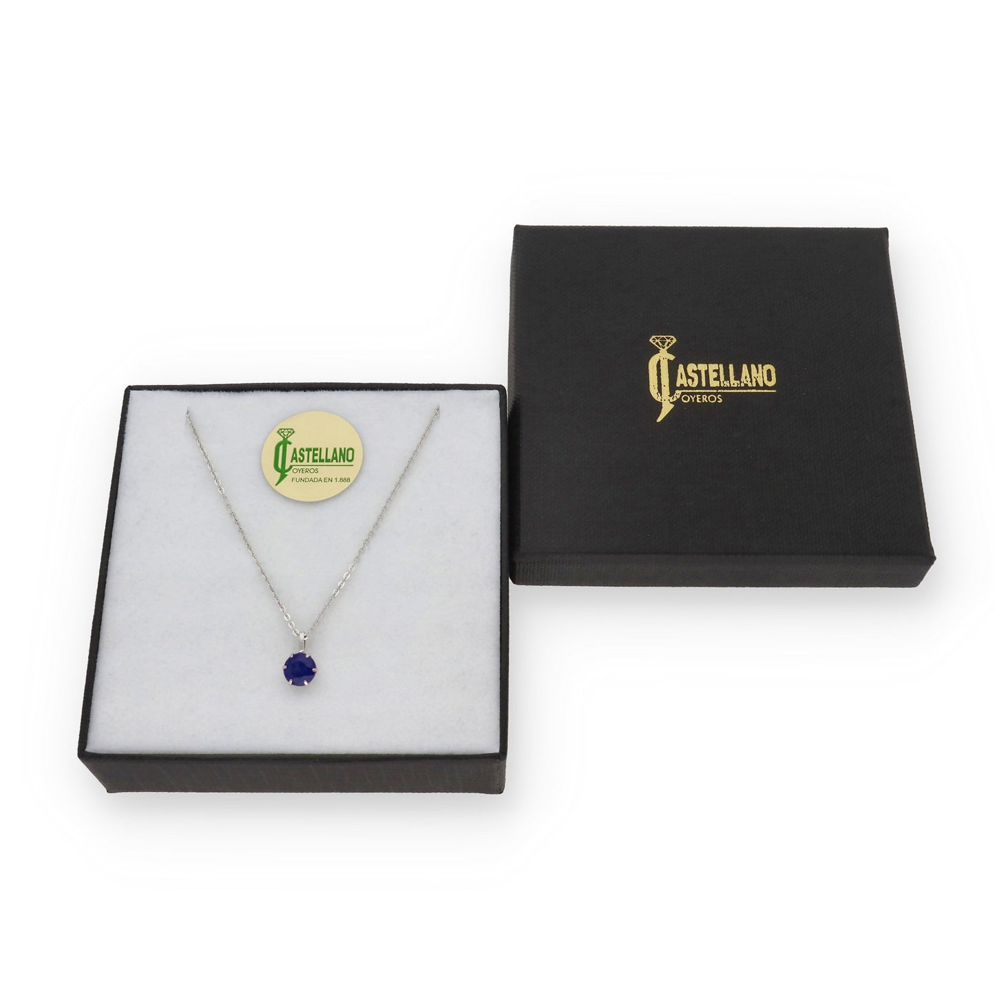 Collar con Colgante Deep en Oro Blanco de Ley 18K y Zafiro