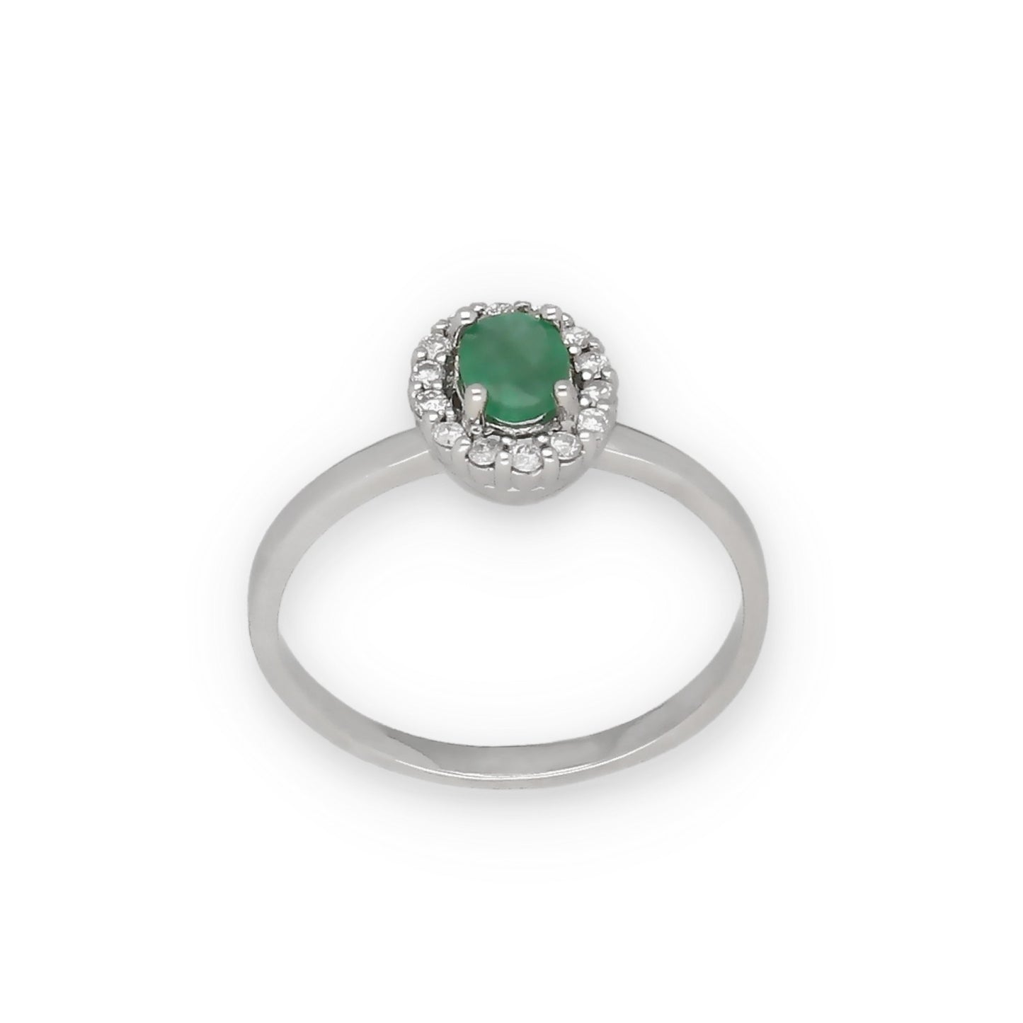 Anillo Lady en Oro Blanco 18k con Diamantes y Esmeralda