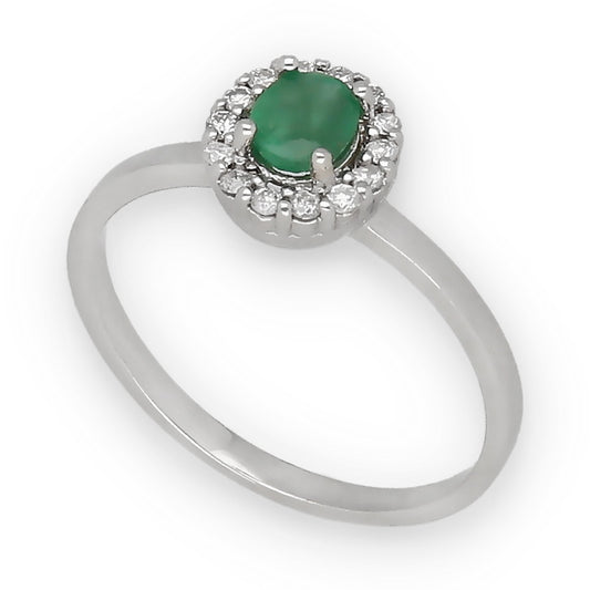 Anillo Lady en Oro Blanco 18k con Diamantes y Esmeralda
