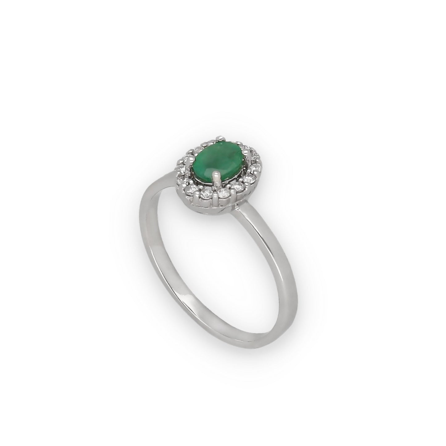 Anillo Lady en Oro Blanco 18k con Diamantes y Esmeralda