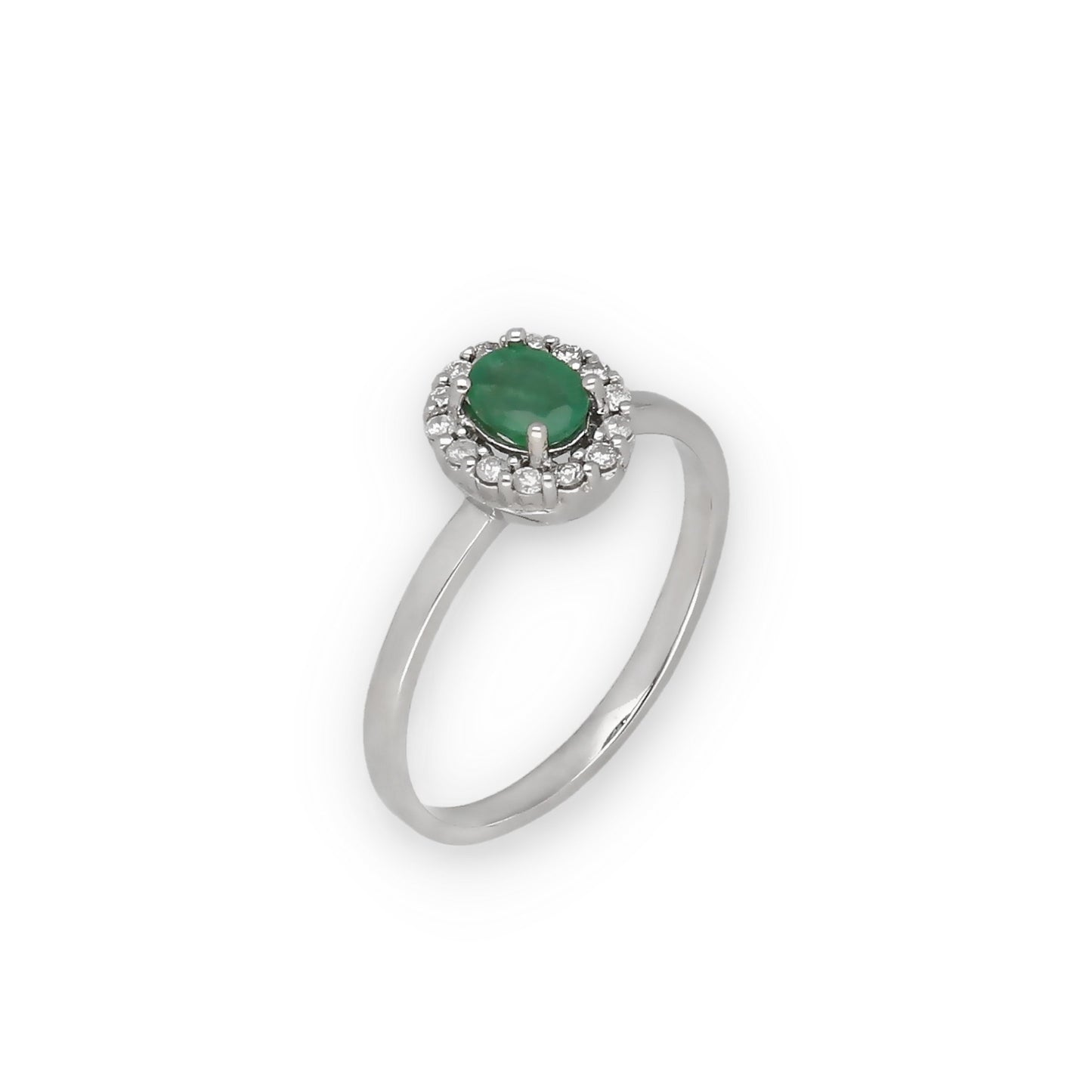 Anillo Lady en Oro Blanco 18k con Diamantes y Esmeralda