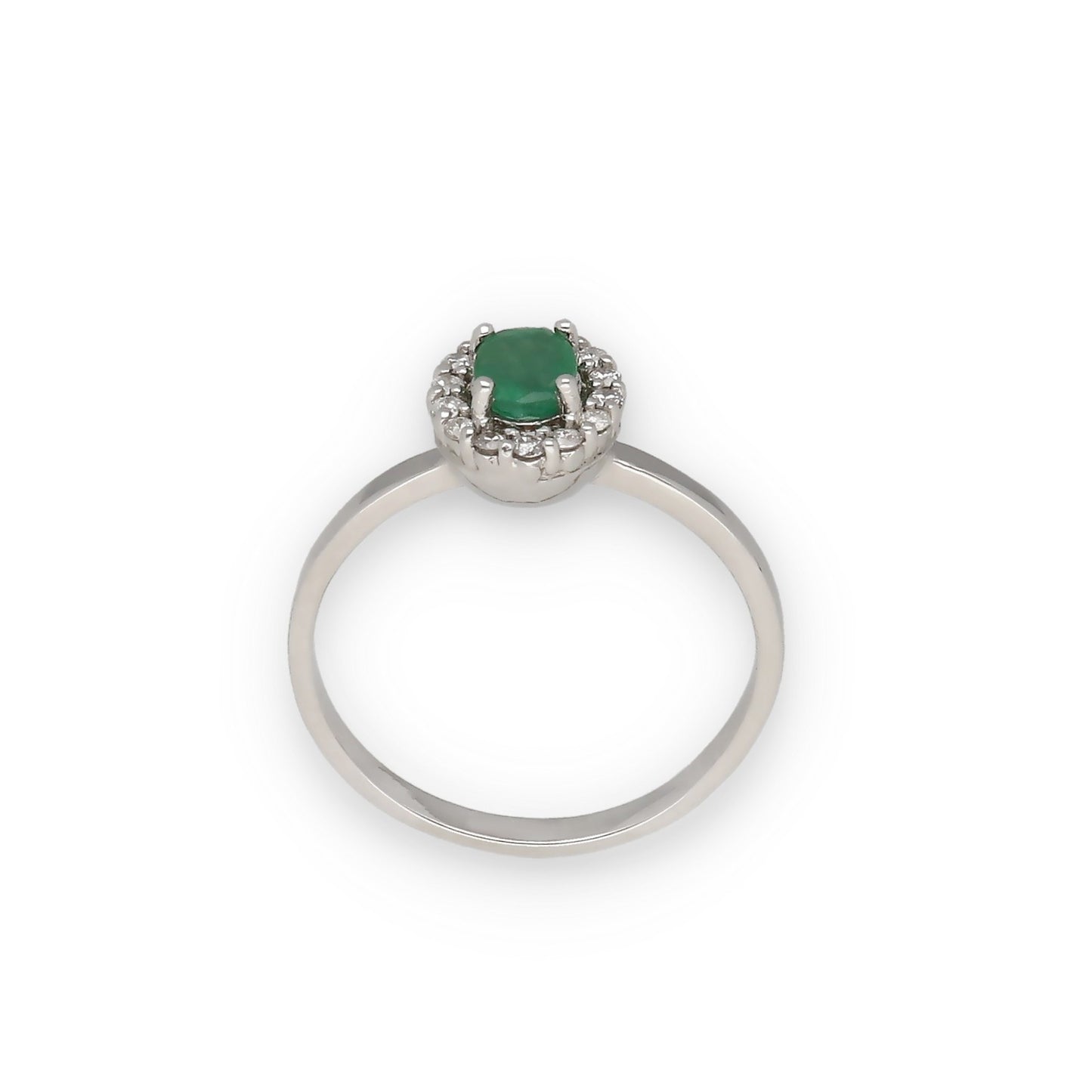 Anillo Lady en Oro Blanco 18k con Diamantes y Esmeralda