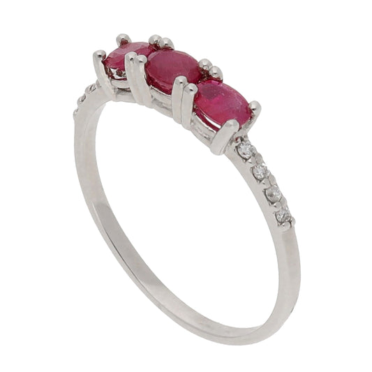 Anillo Arya en Oro Blanco con Rubí y Brillantes