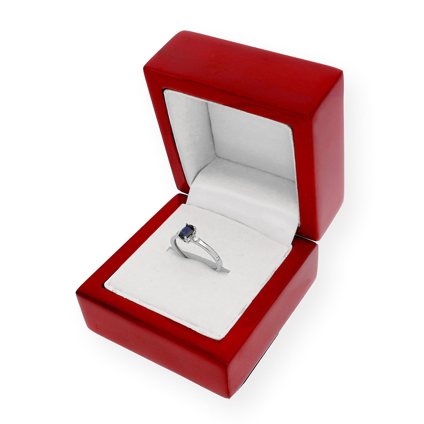 Anillo Victoria en Oro Blanco 18k con Diamantes y Zafiro