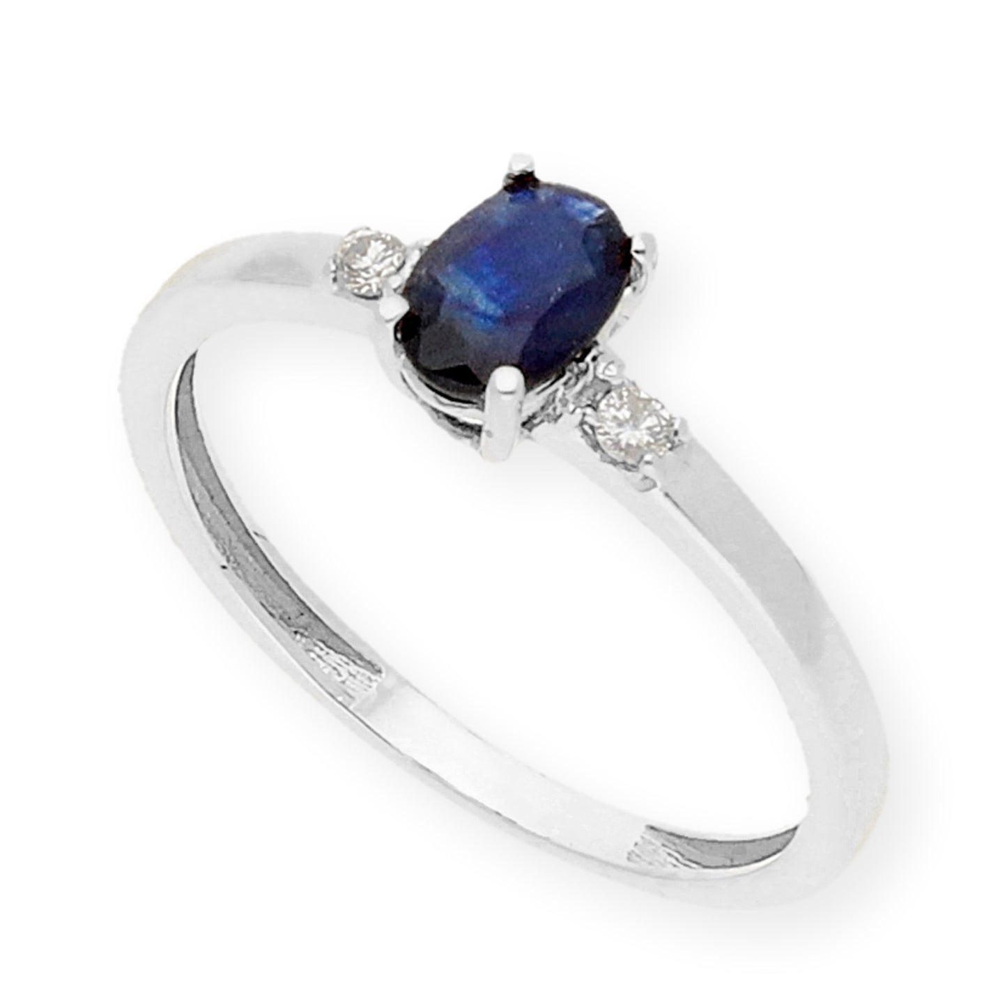 Anillo Victoria en Oro Blanco 18k con Diamantes y Zafiro