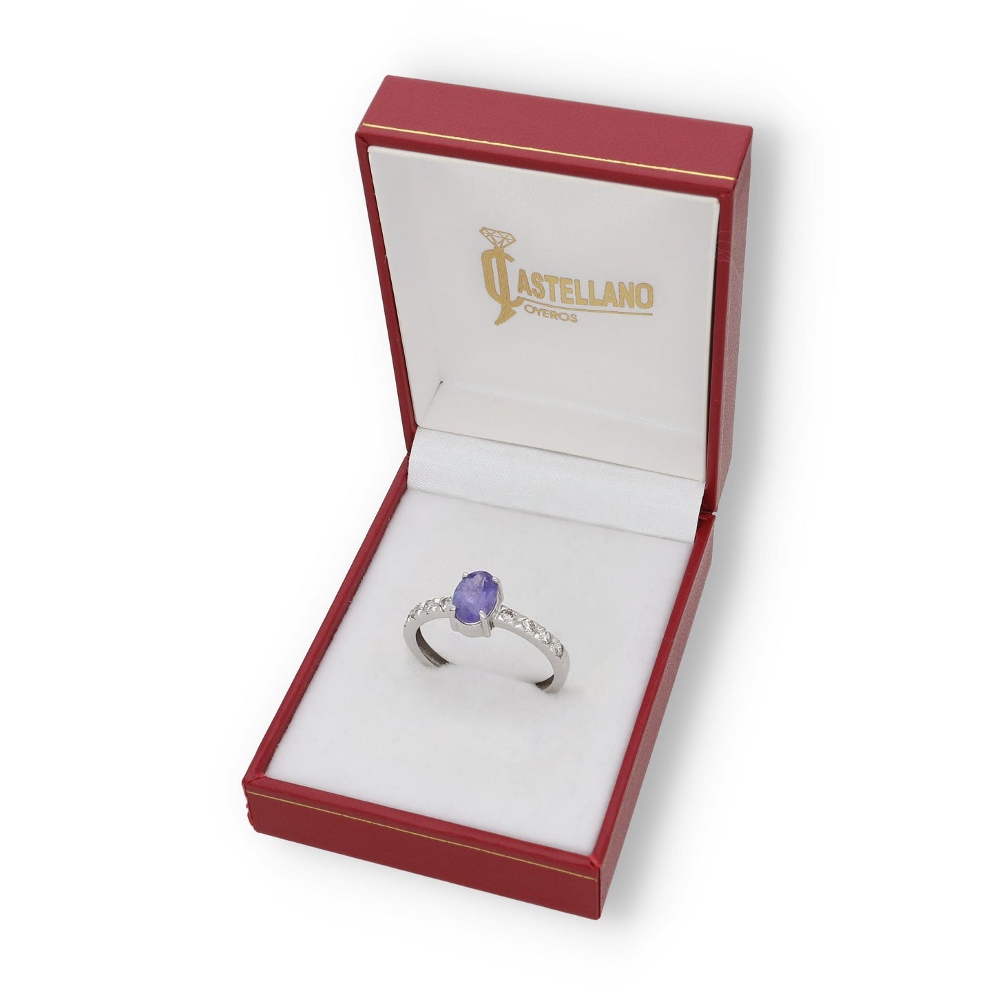 Anillo Oro Blanco 18k con Tanzanita y Diamantes Modelo Rosemary