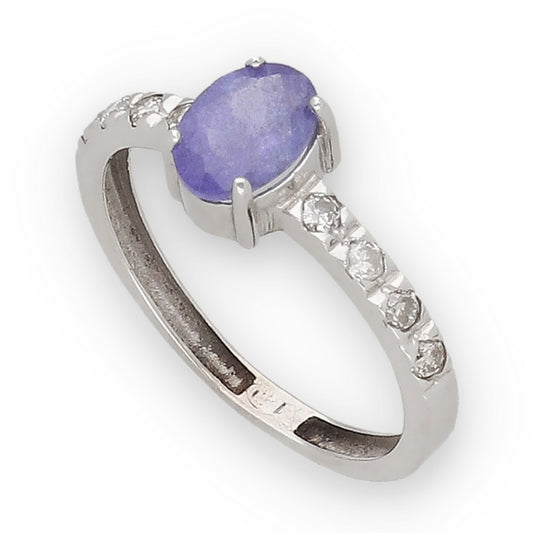Anillo Oro Blanco 18k con Tanzanita y Diamantes Modelo Rosemary