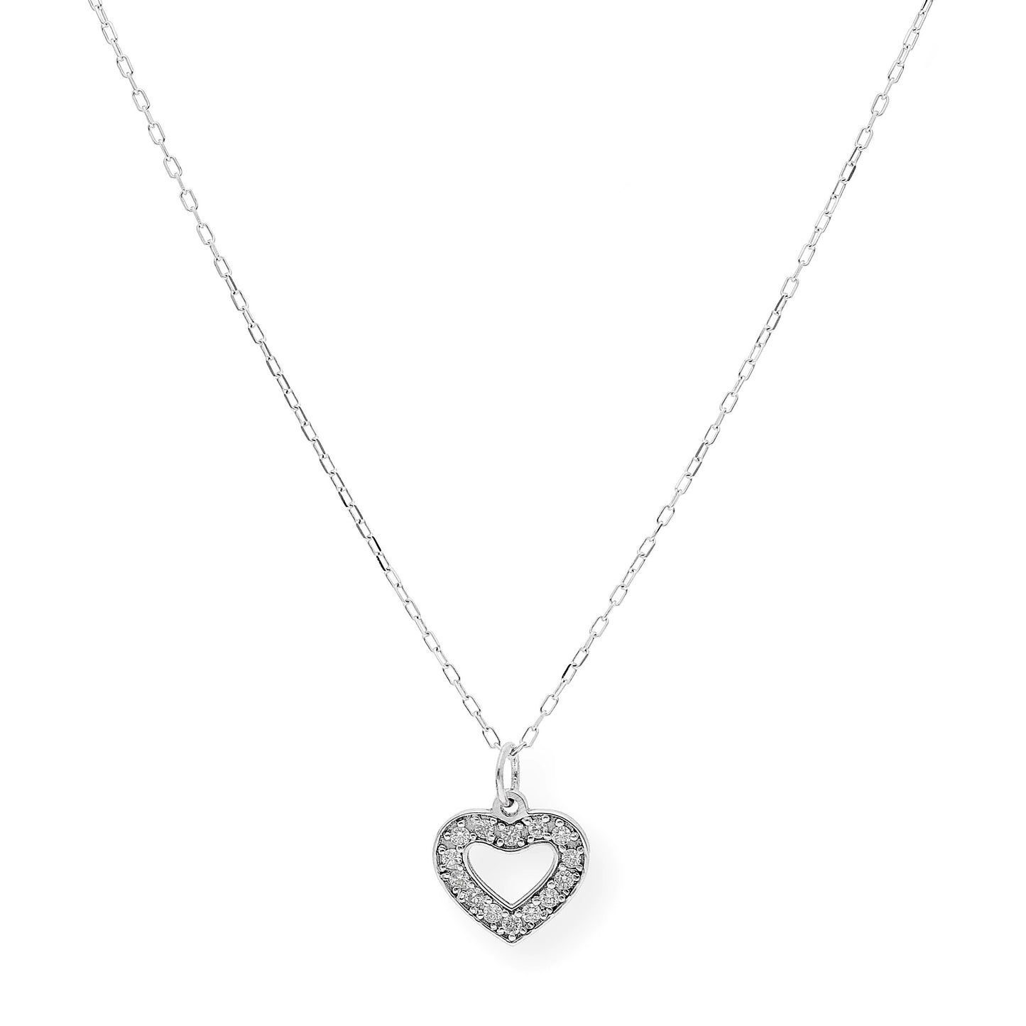 Collar con Colgante de Corazón en Oro Blanco y Diamantes