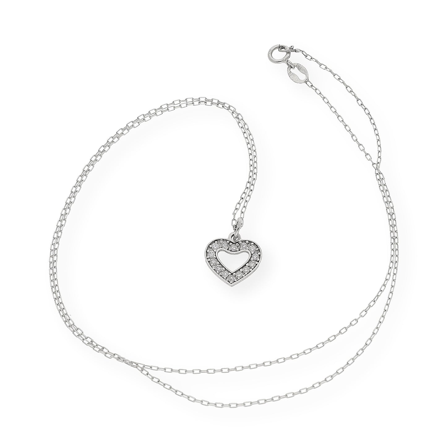 Collar con Colgante de Corazón en Oro Blanco y Diamantes
