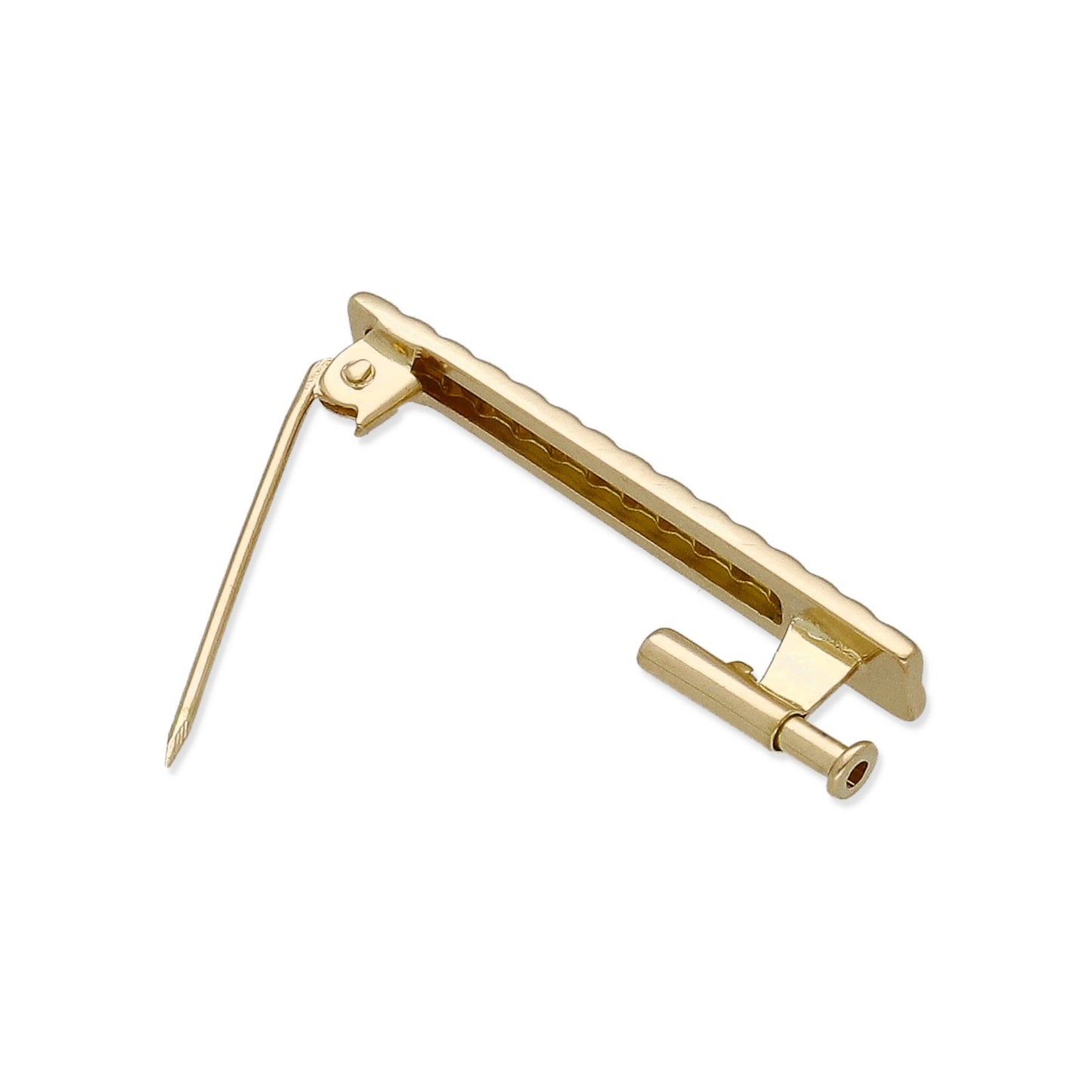 Imperdible Bebé de Barra Mate con Bordes Decorados en Oro Amarillo 18K