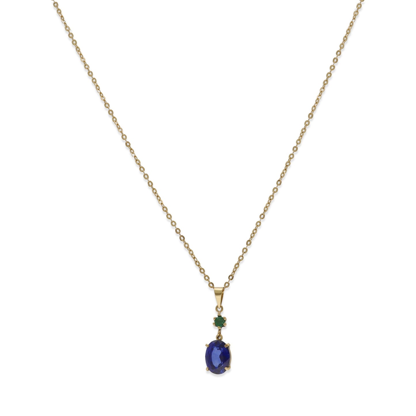 Collar con Colgante Aquaforte en Oro de Ley 18K con Esmeralda y Zafiro Oval