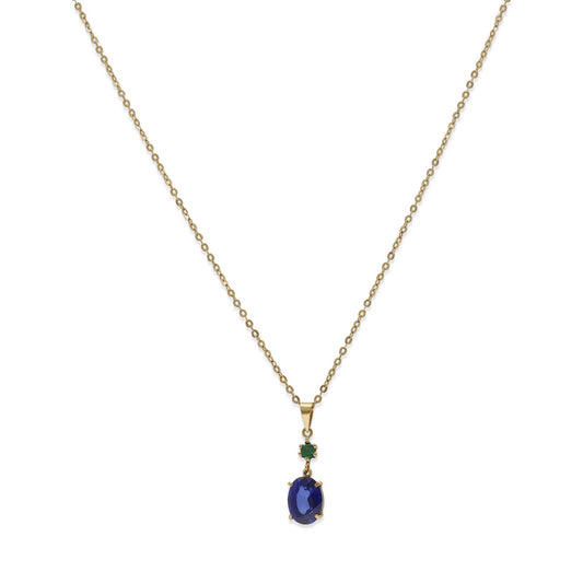 Collar con Colgante Aquaforte en Oro de Ley 18K con Esmeralda y Zafiro Oval
