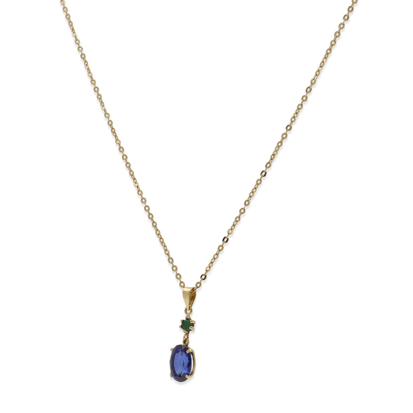 Collar con Colgante Aquaforte en Oro de Ley 18K con Esmeralda y Zafiro Oval