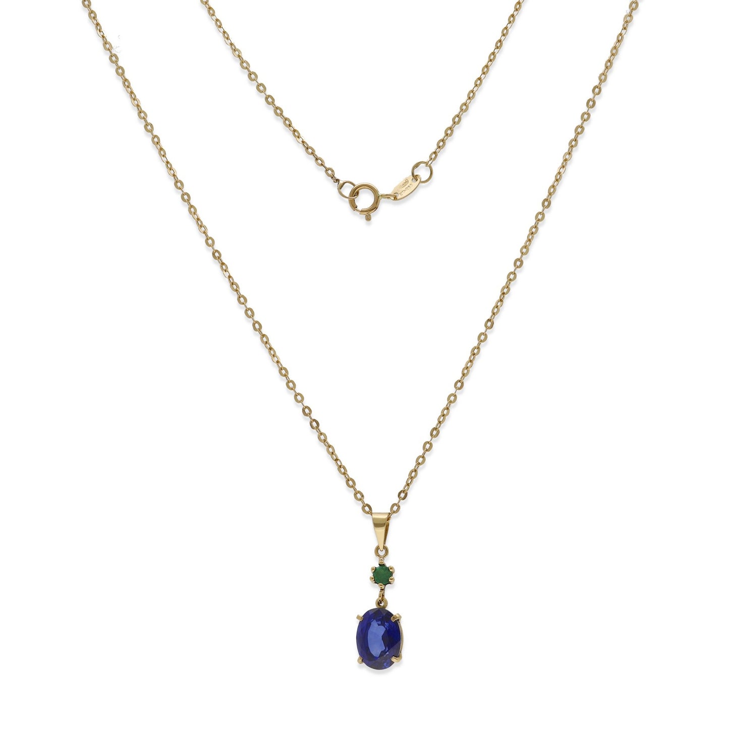 Collar con Colgante Aquaforte en Oro de Ley 18K con Esmeralda y Zafiro Oval