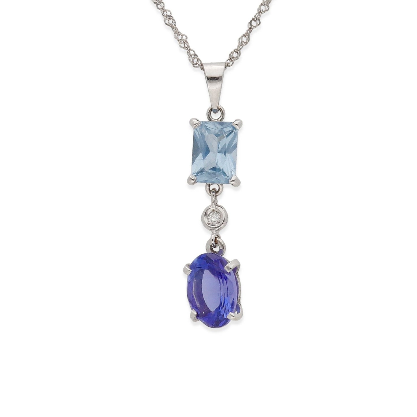 Collar con Colgante Modelo Azure con Tanzanita Diamante y Topacio Azul en Oro Blanco 18k