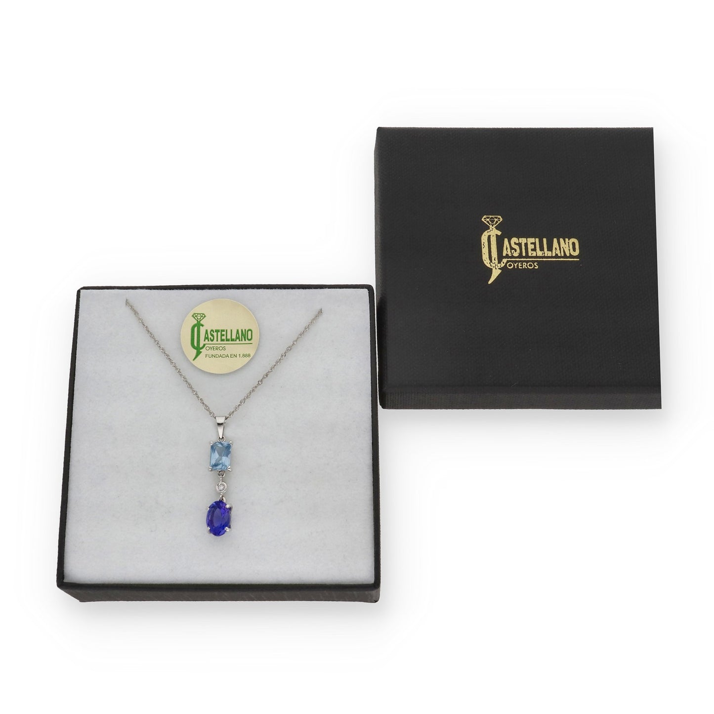 Collar con Colgante Modelo Azure con Tanzanita Diamante y Topacio Azul en Oro Blanco 18k