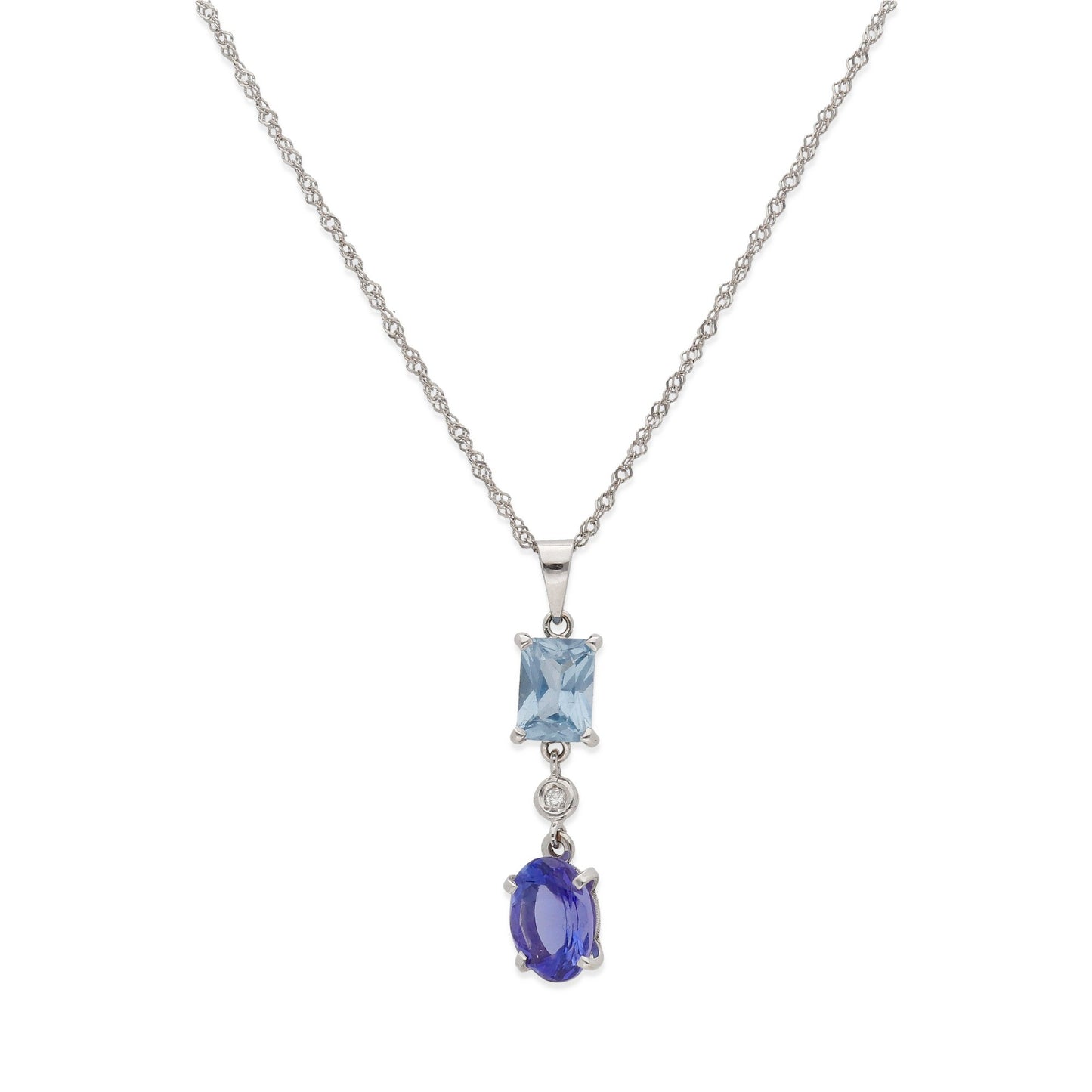 Collar con Colgante Modelo Azure con Tanzanita Diamante y Topacio Azul en Oro Blanco 18k