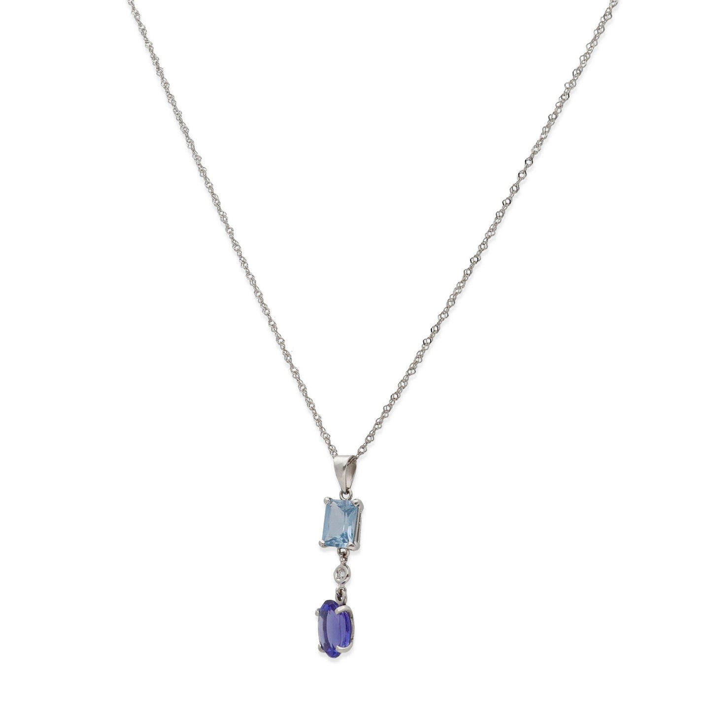 Collar con Colgante Modelo Azure con Tanzanita Diamante y Topacio Azul en Oro Blanco 18k