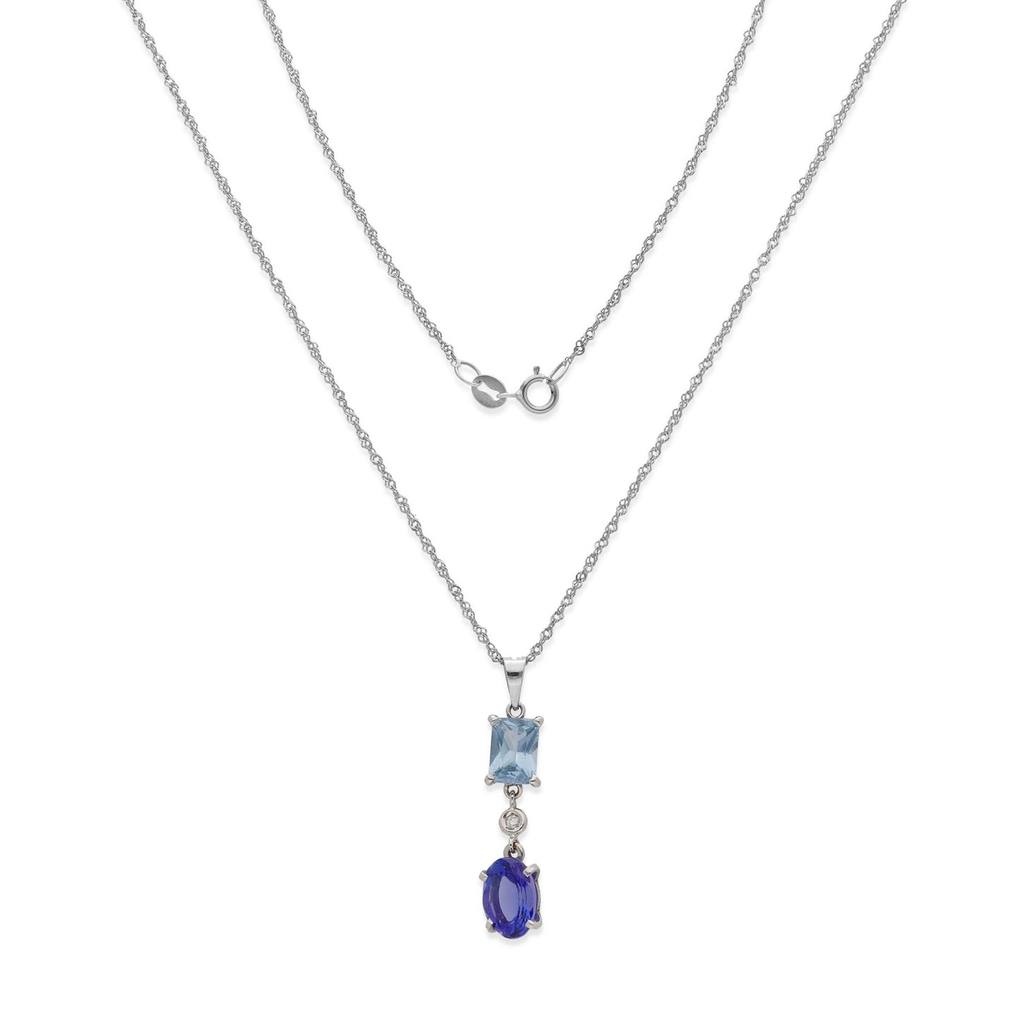Collar con Colgante Modelo Azure con Tanzanita Diamante y Topacio Azul en Oro Blanco 18k