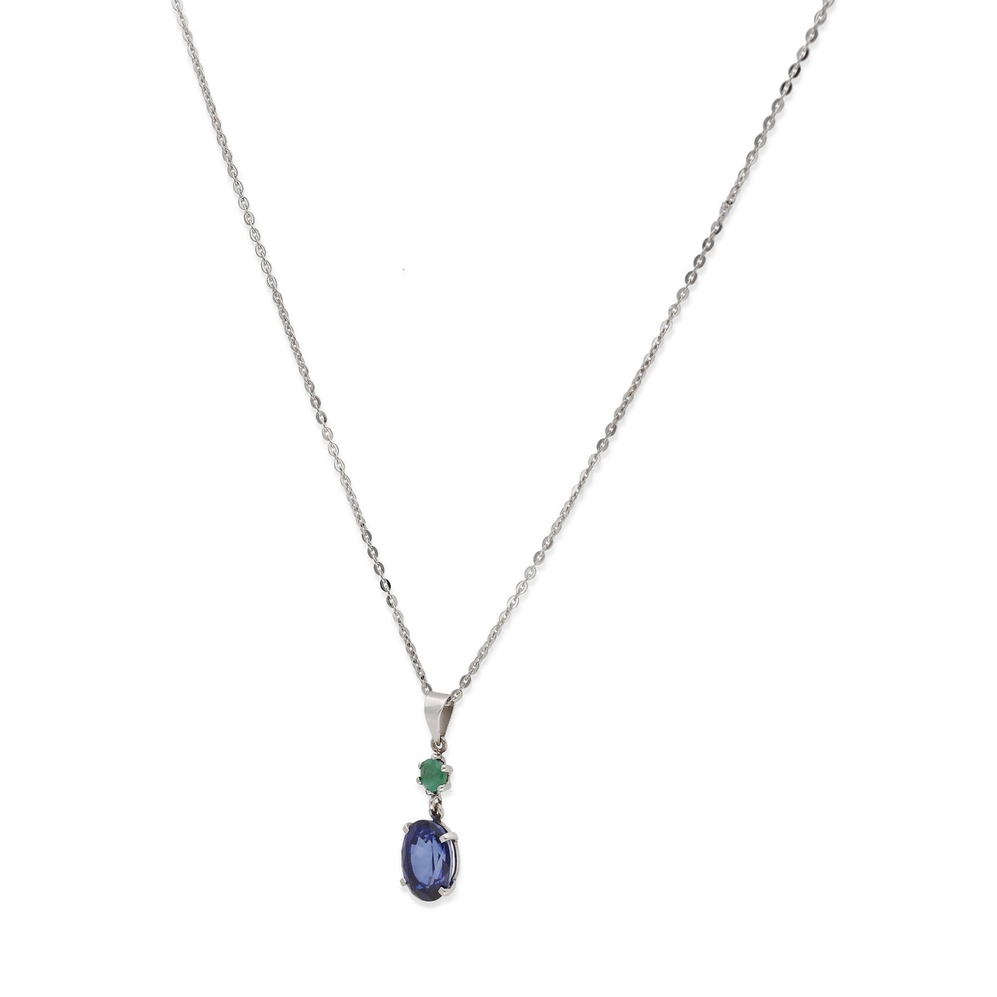 Collar con Colgante Aquaforte en Oro Blanco 18K con Esmeralda y Zafiro