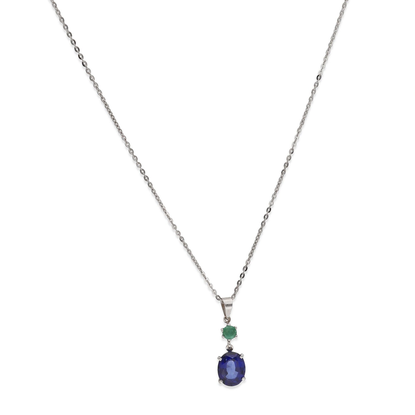 Collar con Colgante Aquaforte en Oro Blanco 18K con Esmeralda y Zafiro