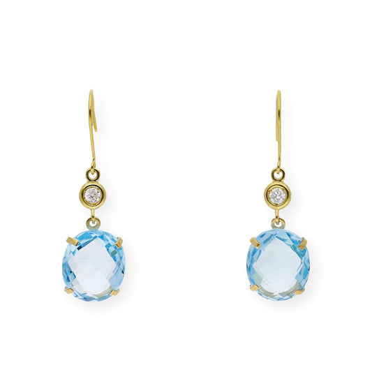 Pendientes Magnus en Oro 18K con Diamantes y Grandes Topacios Azules Ovales
