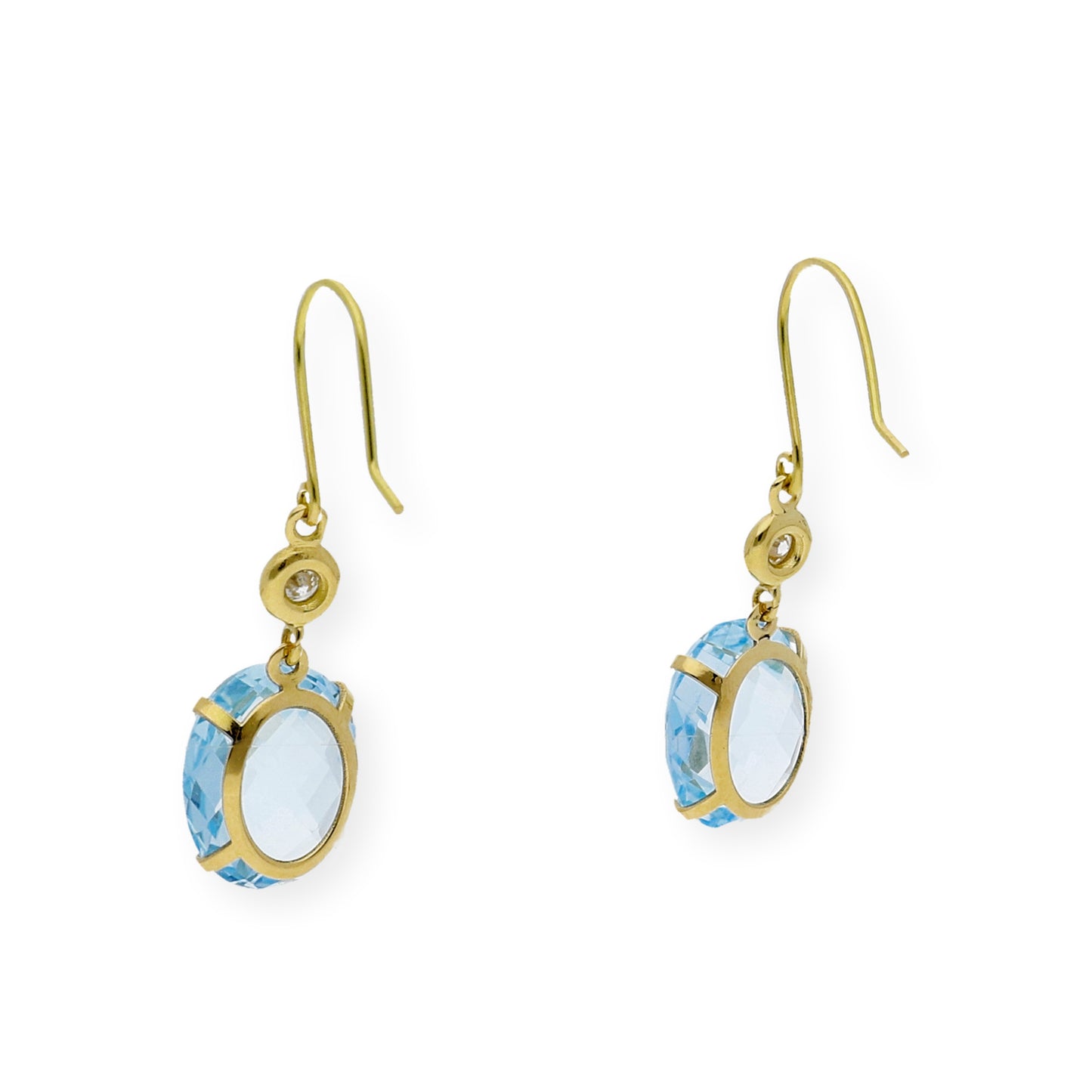 Pendientes Magnus en Oro 18K con Diamantes y Grandes Topacios Azules Ovales
