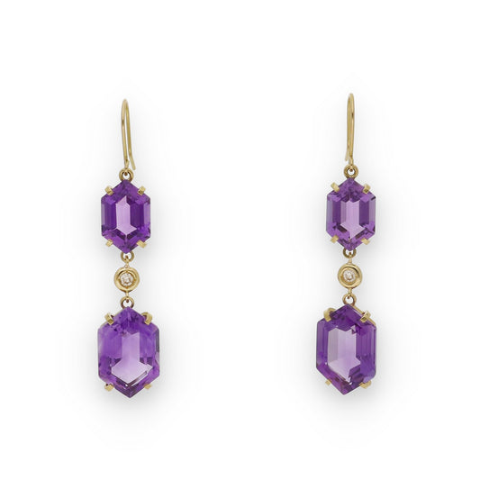 Pendientes Royale en Oro 18K con Diamante Central y Amatistas Marquesa