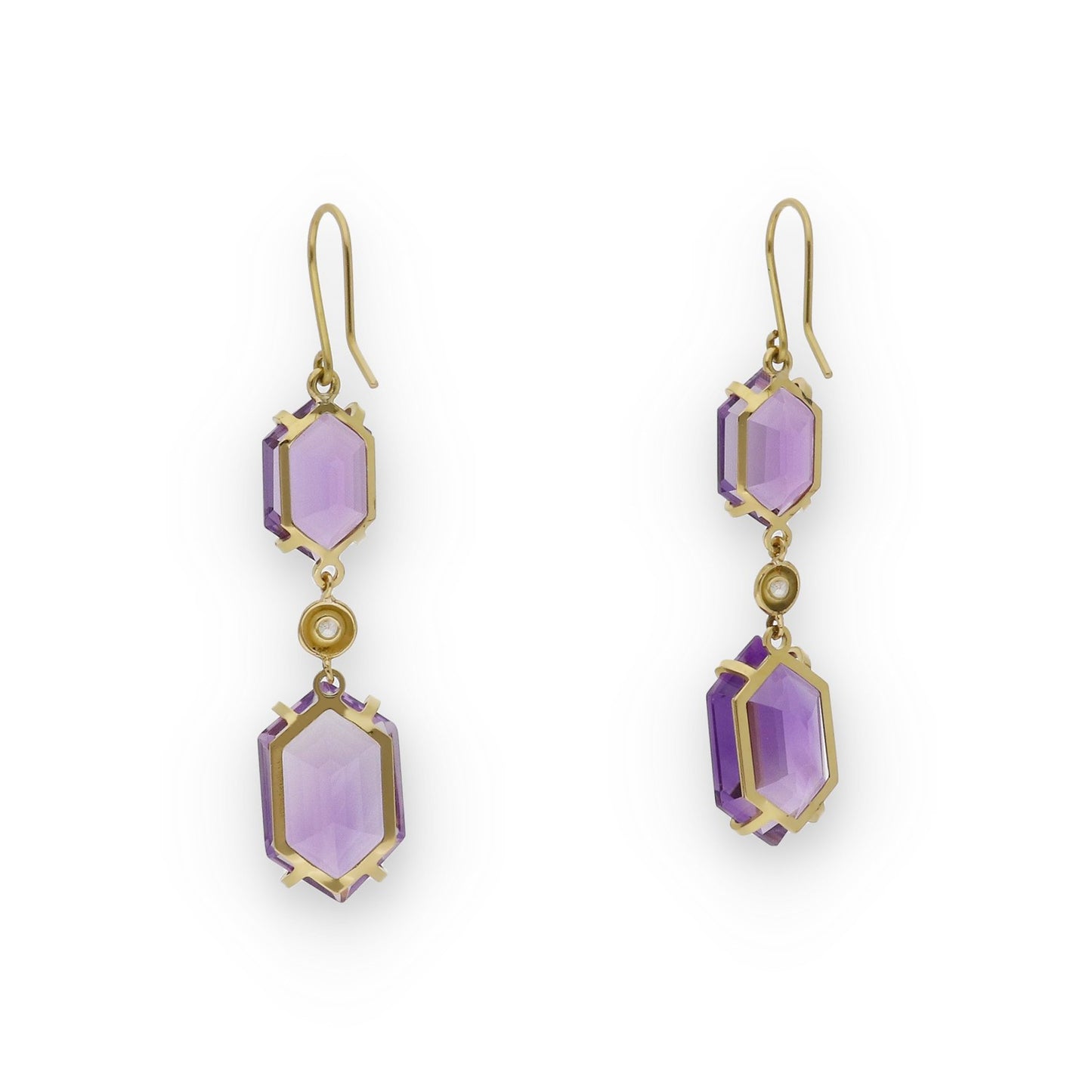 Pendientes Royale en Oro 18K con Diamante Central y Amatistas Marquesa