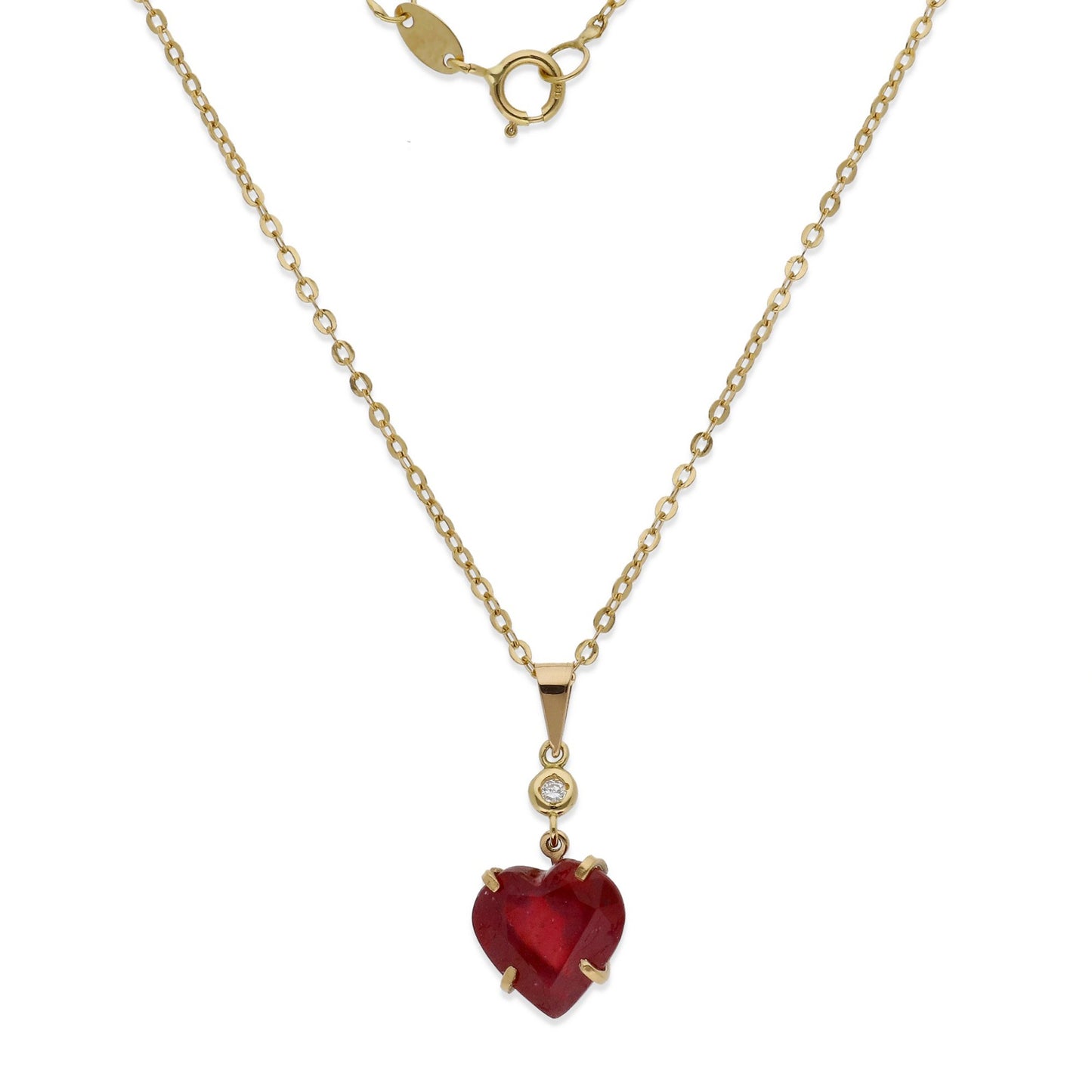 Collar con Colgante Cuore en Oro de 18K con Diamante y Corazón de Rubí