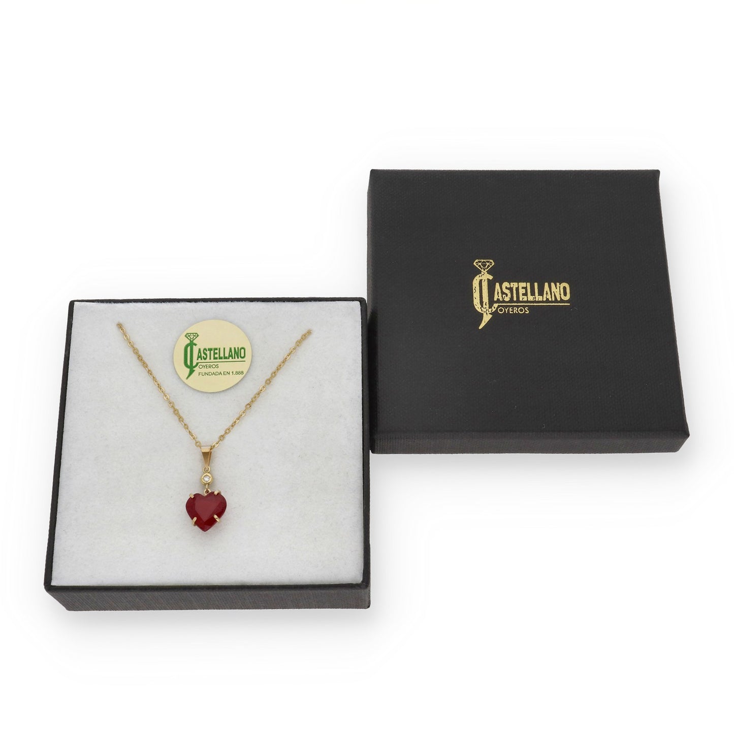 Collar con Colgante Cuore en Oro de 18K con Diamante y Corazón de Rubí