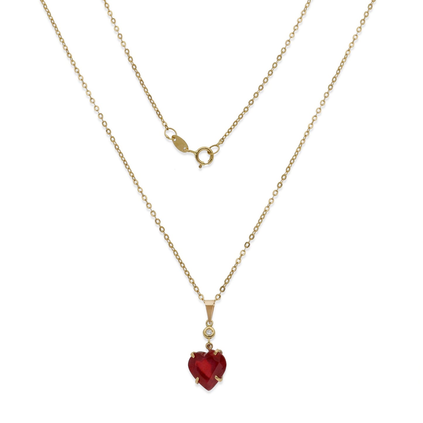 Collar con Colgante Cuore en Oro de 18K con Diamante y Corazón de Rubí