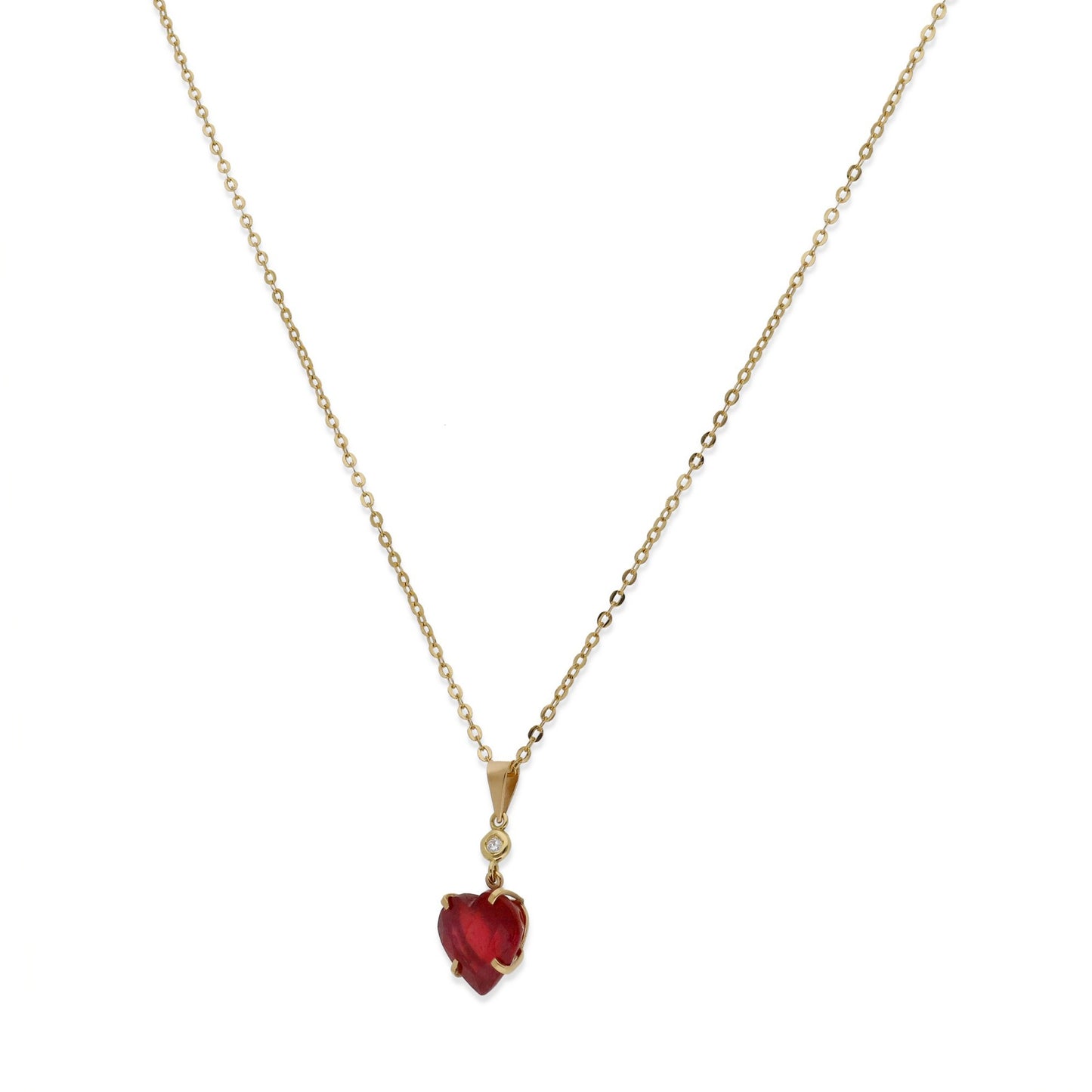 Collar con Colgante Cuore en Oro de 18K con Diamante y Corazón de Rubí