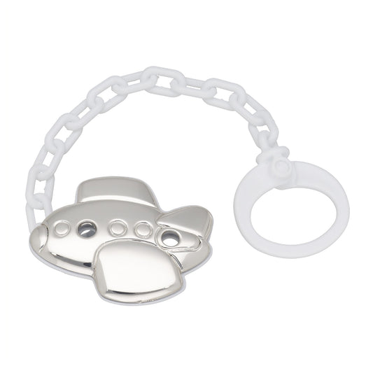 Pinza Chupete de Bebé Avión en Plata de Ley 925