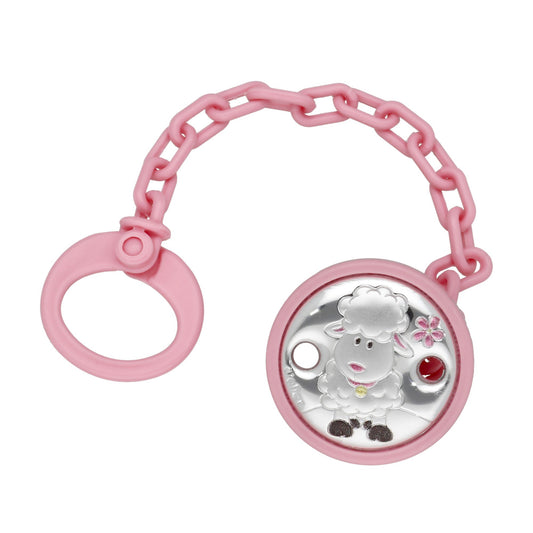 Pinza Chupete Bebé Plata Bilaminada Oveja Rosa