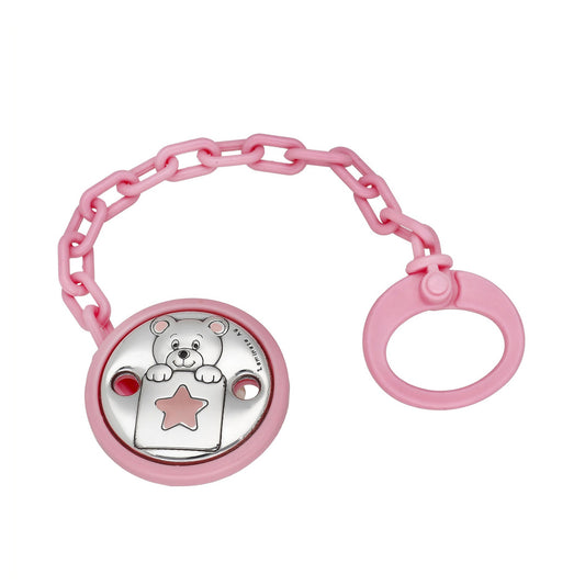 Pinza Chupete Bebé Plata Bilaminada Oso con Estrella Rosa