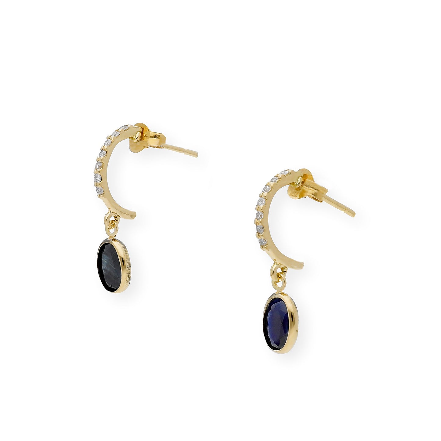 Pendientes Delicia en Oro 18K con Zafiros y Medio Aro de Diamantes