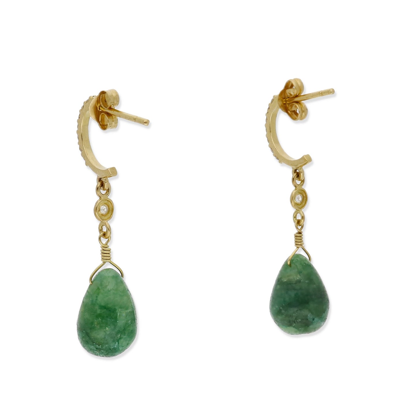 Pendientes Diletto en Oro 18K con Esmeraldas y Medio Aro de Diamantes