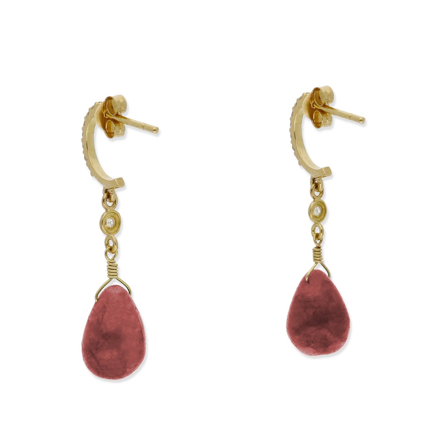 Pendientes Diletto en Oro 18K con Rubíes y Medio Aro de Diamantes