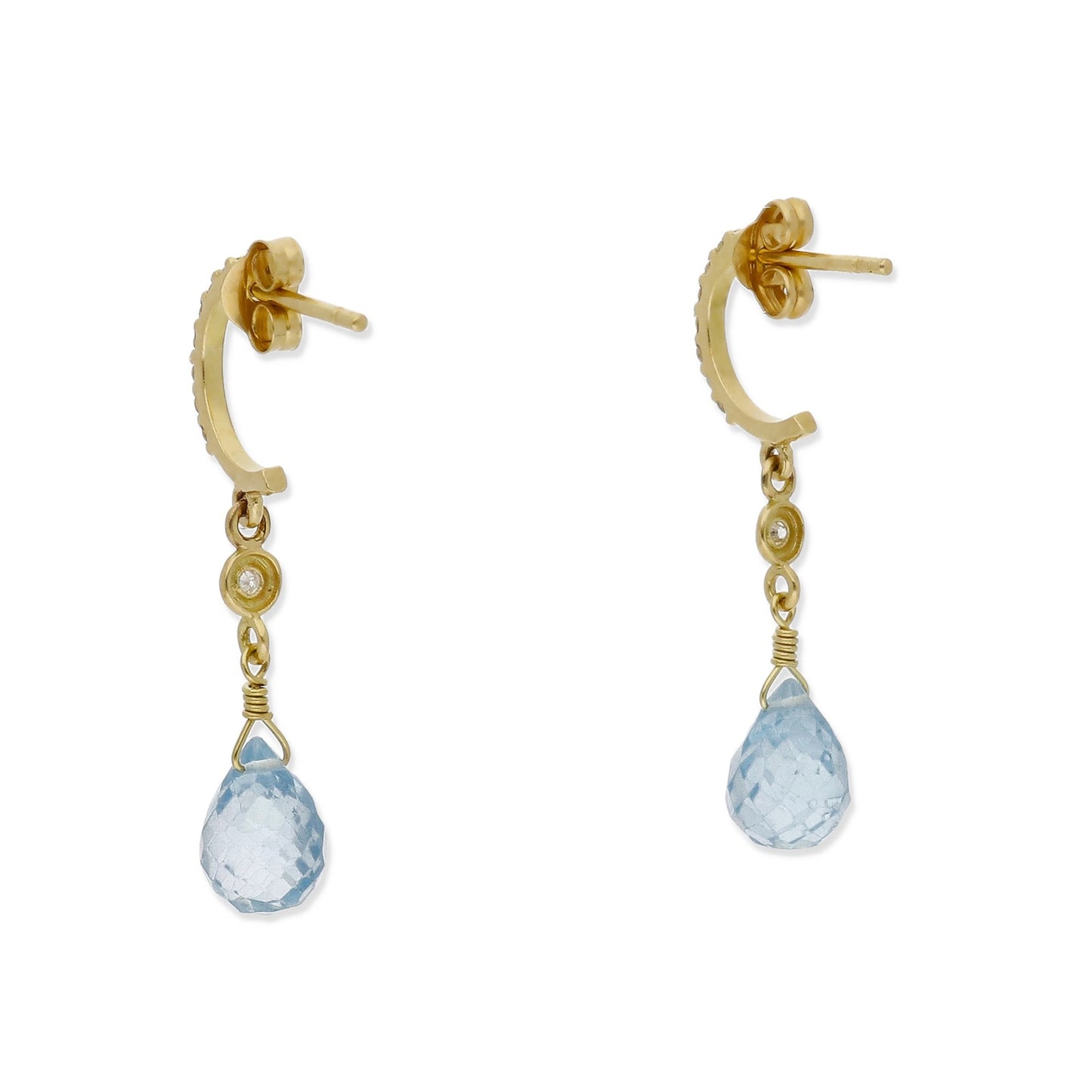 Pendientes Diletto en Oro 18K con Topacio Azul Facetado y Medio Aro de Diamantes