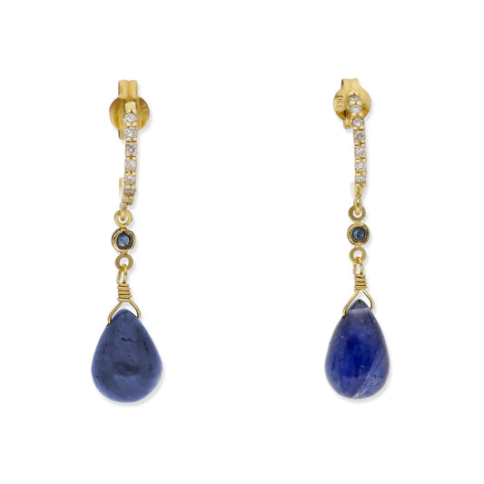 Pendientes Diletto Azul en Oro 18K con Zafiros y Medio Aro de Diamantes